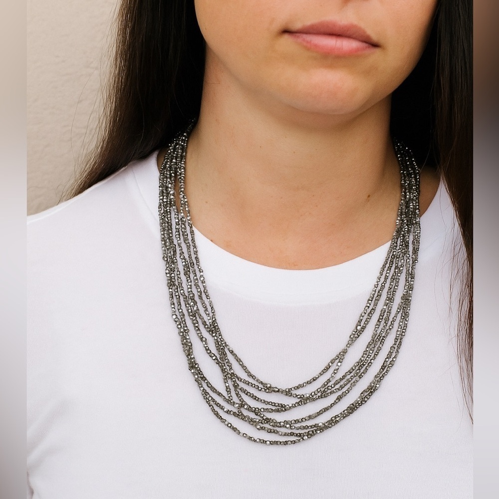 Silver Multi-Strand‎ Beaded Necklace